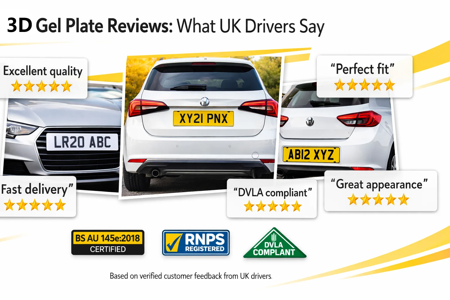3D gel number plate reviews UK - customer feedback, ratings, quality testimonials and DVLA compliant plate experiences