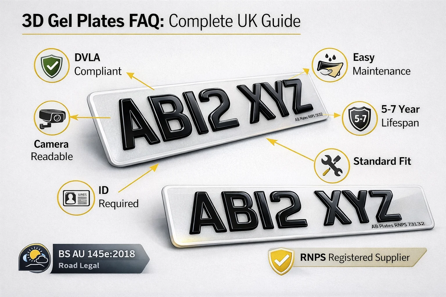 3D gel number plates FAQ UK - complete guide to legality, ANPR compatibility, cleaning, durability and DVLA requirements
