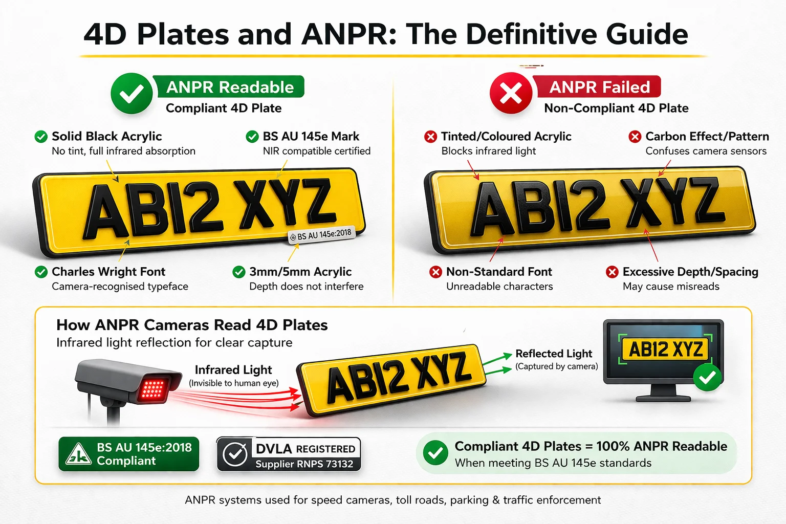 4D number plates and ANPR cameras UK - complete guide to 4D plate ANPR compatibility, NIR readability and DVLA compliance
