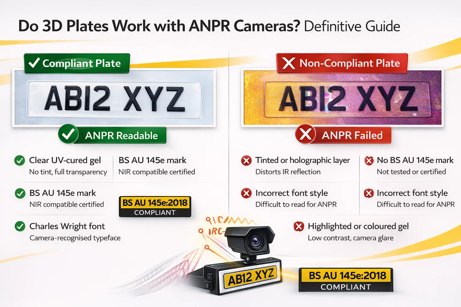 Do 3D gel plates work with ANPR cameras UK - complete guide to 3D plate ANPR compatibility, NIR readability and DVLA compliance